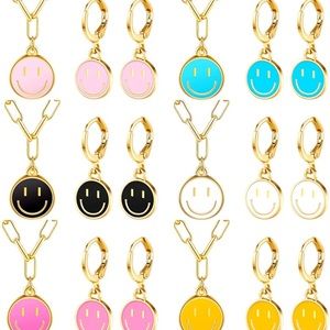 Good vibes smiley face pendant gold necklace and earrings only $20 a set! 🙂✨